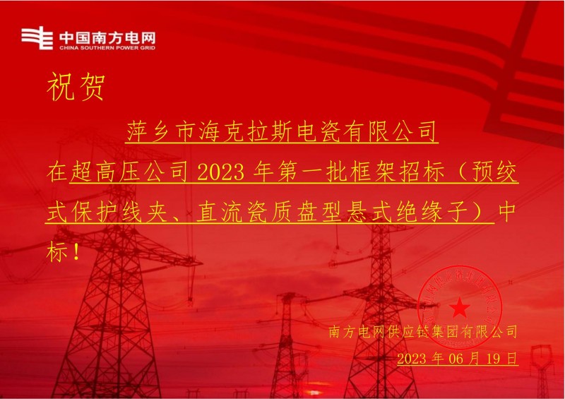 ?？死怪袠?biāo)中國南方電網(wǎng)有限責(zé)任公司超高壓公司2023年第一批框架招標(biāo)（直流瓷質(zhì)盤型懸式絕緣子）